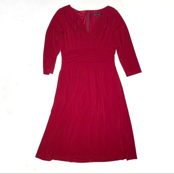 David Meister 3/4 Sleeve V Neck Cocktail Midi Dress Red 8 Christmas holiday - Picture 1 of 8